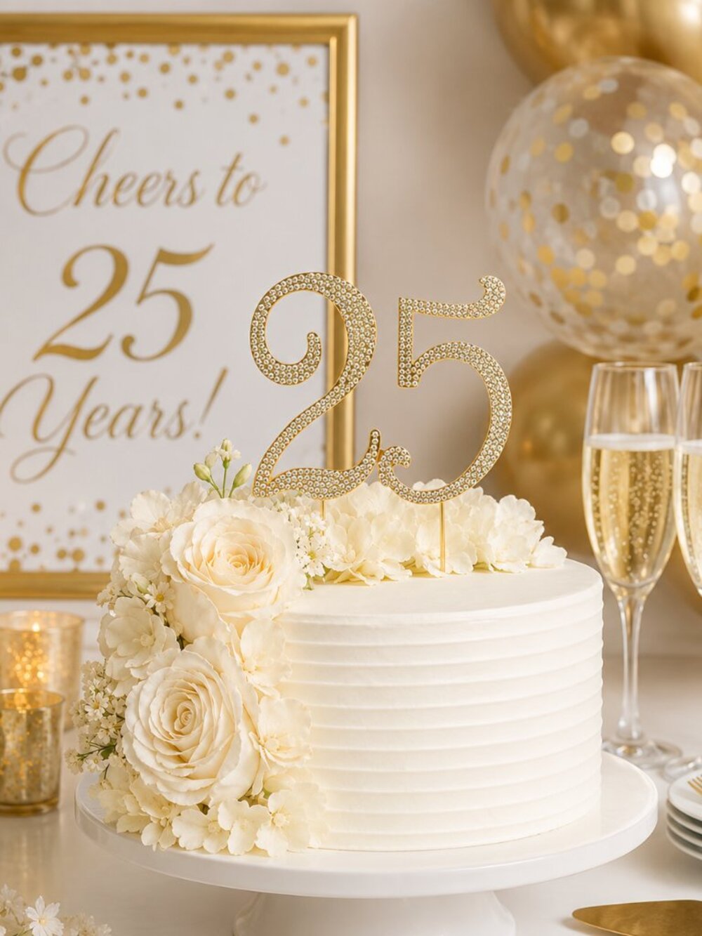 Rhinestone Cake Topper - Number 25- Gold Metal with Czech Rhinestone
